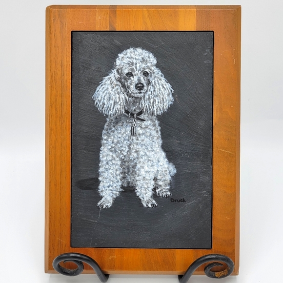Poodle Dog Chalk Wall Art On Framed Slate Stone
